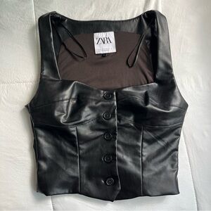 zara black leather vest